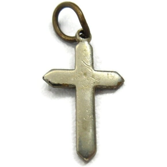 Plain Silver Tone Cross Charm Pendant Patina Vintage - Picture 2 of 8